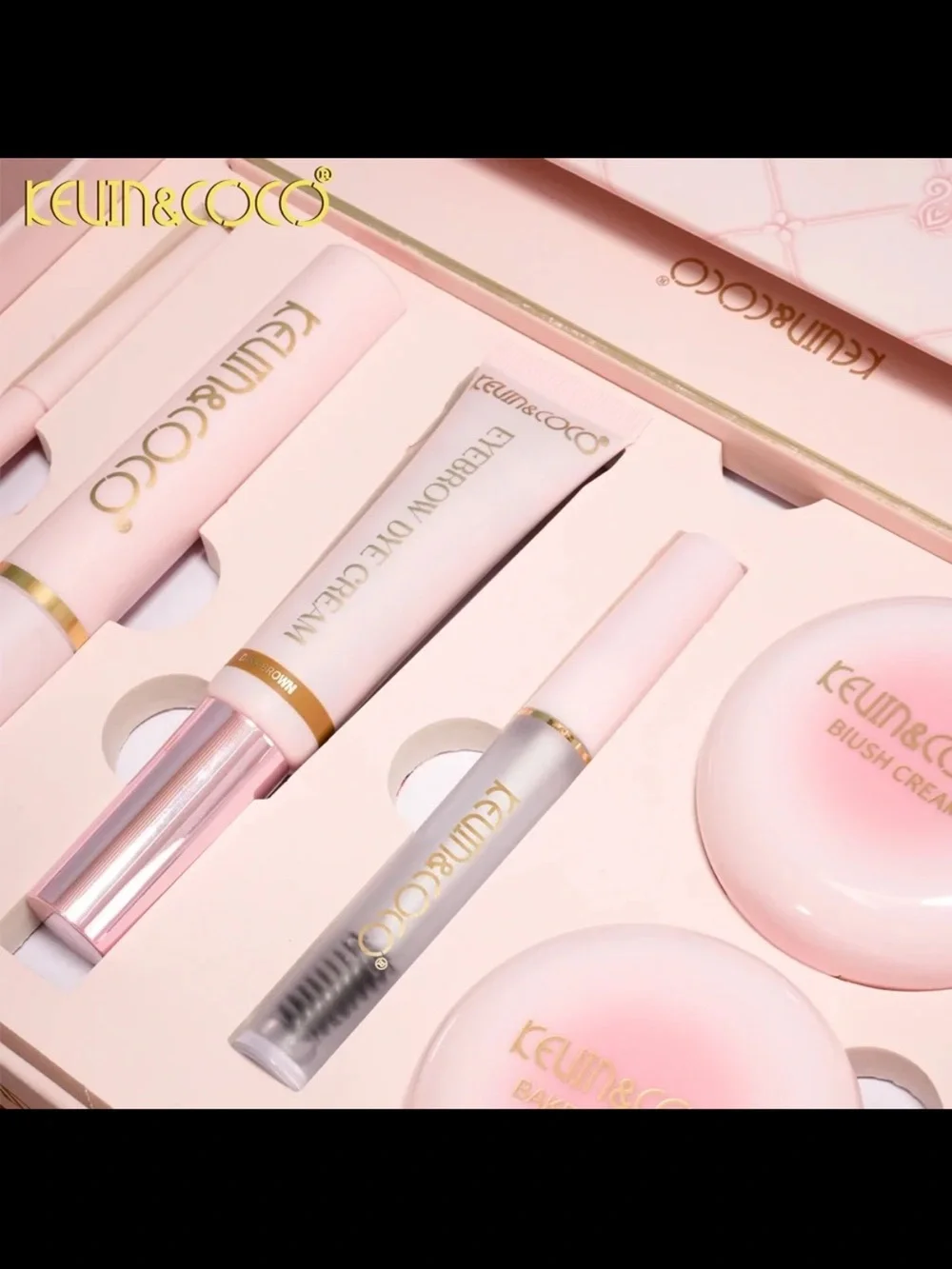 KEVIN&COCO Pink Decorative Gift Box with Gold LC Accent full makeup kit pr box